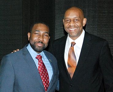 Dedric Carter ’98, left, and Robert Satcher Jr. ’86, PhD ’93 delivered the keynote addresses at the recent Laureates and Leaders induction ceremony.
