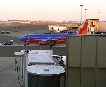 A Southwest flight at Boston's Logan Airport.