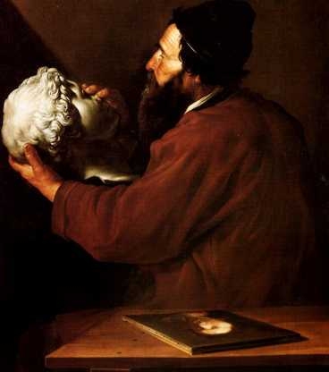 'The Sense of Touch,' by Jusepe de Ribera, depicts a blind man holding a marble head in his hands.