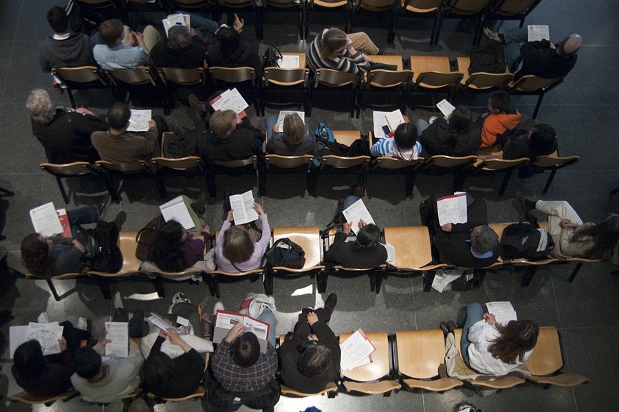 Prefrosh and parents attend a forum on MIT Campus Dining and TechCash in Lobdell Court at the Student Center. A number of different panel discussions and forums introduced families to the nuts and bolts of student life at MIT.