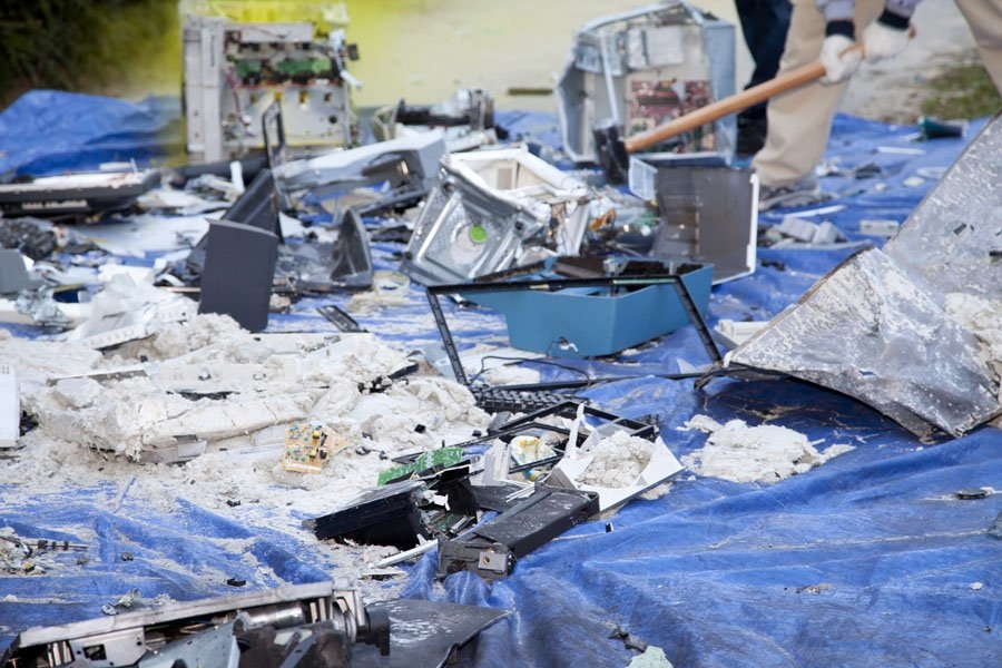 East Campus residents offered seminars on how to make a circuit board - but they also had a lot of fun using a sledgehammer to smash computers and other electronics.