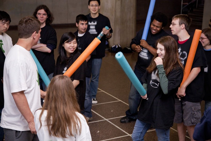 A good opening move for some prefrosh was to play life-sized chess in Lobby 13 with brothers from the Alpha Delta Phi fraternity.