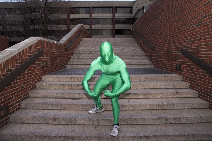 It wouldn't be MIT without a little oddness, such as the mysterious green man hanging around MacGregor on Friday evening.