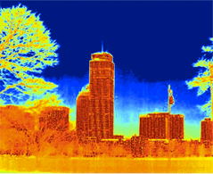 A thermal image of the Boston skyline.