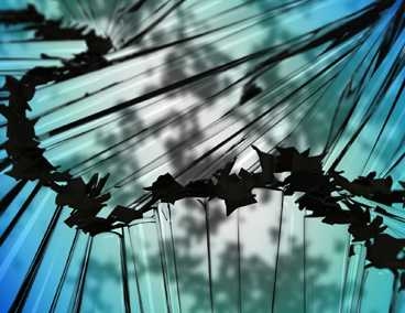 An artistic rendering of the suspension as it freezes shows graphite flakes clumping together to form a connected network (dark spiky shapes at center), as they are pushed into place by the crystals that form as the liquid hexadecane surrounding them begins to freeze.