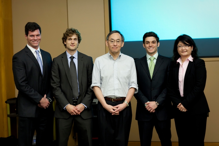 U.S. Energy Secretary Steven Chu, center, and the PolyChroma team.