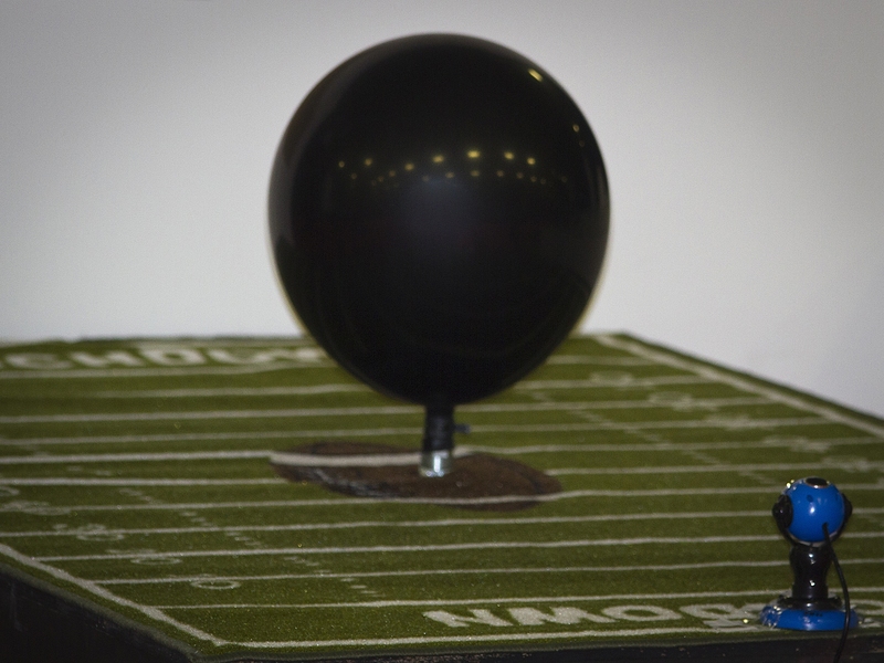 One of the robot challenges was to inflate a balloon in the center of a football field — ala the Harvard-Yale football game of 1982.
