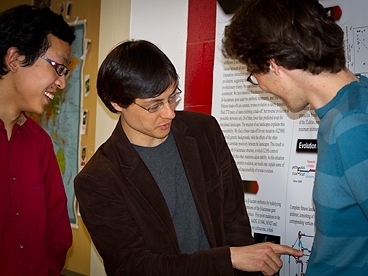 Assistant physics professor Jeff Gore, center, and undergraduates Longzhi Tan, left, and Stephen Serene worked out a computational model to predict how likely it is that genetic adaptations can reverse themselves.