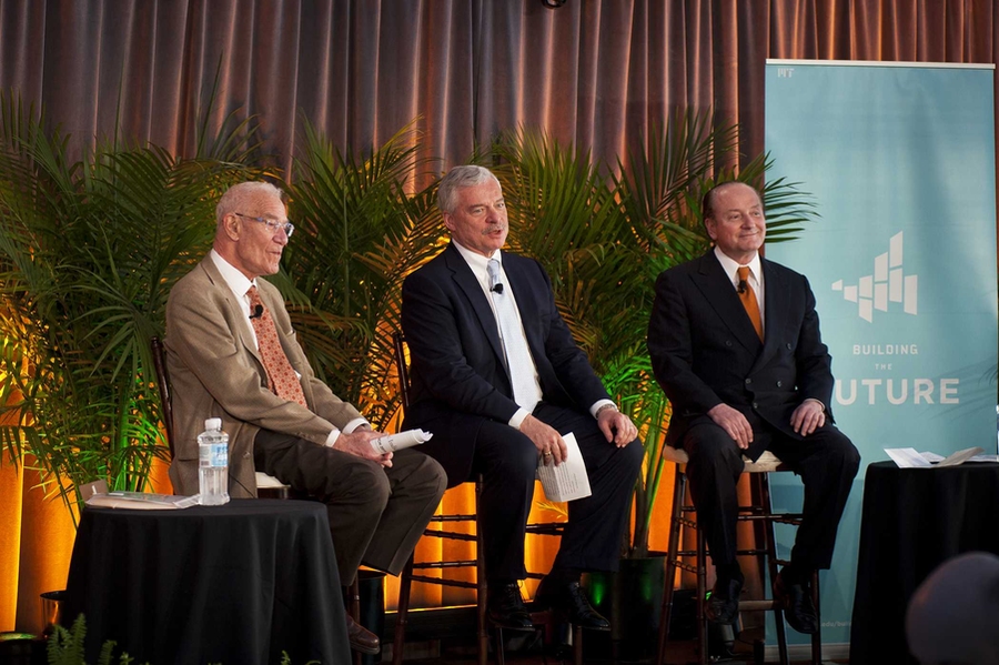 Institute Professor Emeritus Robert Solow, Dean Emeritus Richard Schmalensee and Professor Robert Merton at the 'Luncheon with the Laureates.'