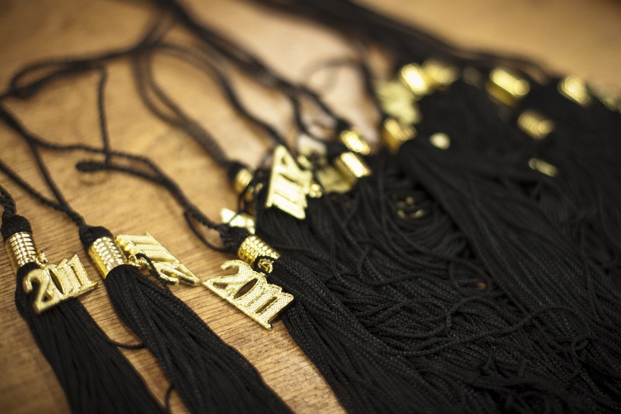 Tassels await their recipients prior to the ceremony.