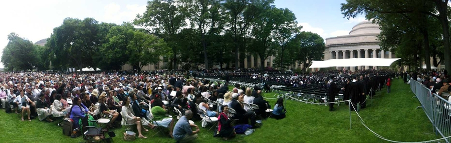 A panoramic of Killian Court during the ceremony.