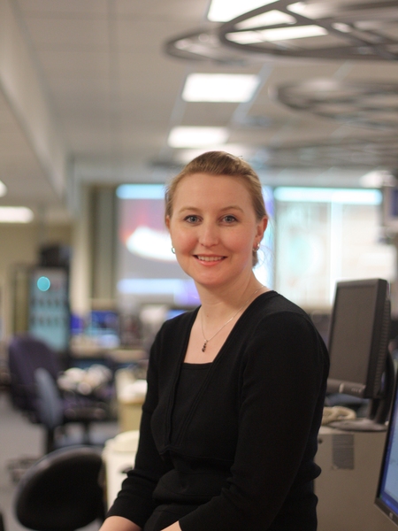 Assistant Professor Anne White in the Alcator control room at MIT