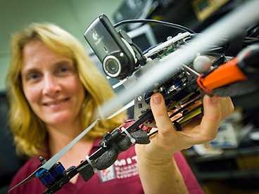 One of the speakers at TechConnect World, Mary (Missy) Cummings — associate professor of aeronautics and astronautics and and engineering systems — holds a UAV she uses in her projects.