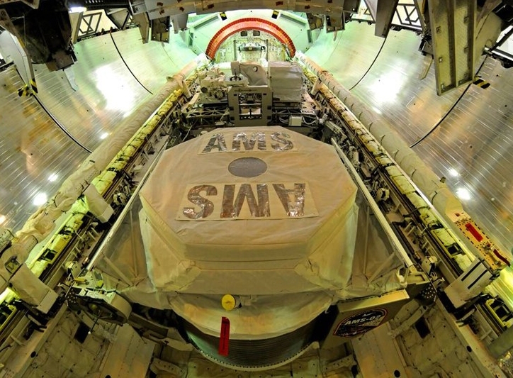 The MIT-led Alpha Magnetic Spectrometer (AMS) project, seen here, was one of many Institute experiments to fly aboard the space shuttle. Samuel Ting's experiment flew aboard STS-134, the final flight for the Space Shuttle Endeavor.