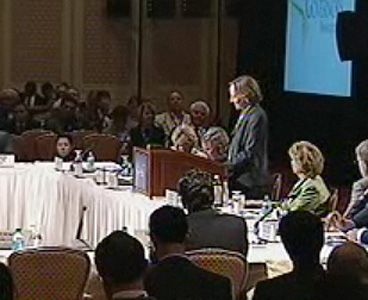 MIT President Susan Hockfield addresses the nation's governors on Friday during the National Governors Association annual meeting in Salt Lake City.