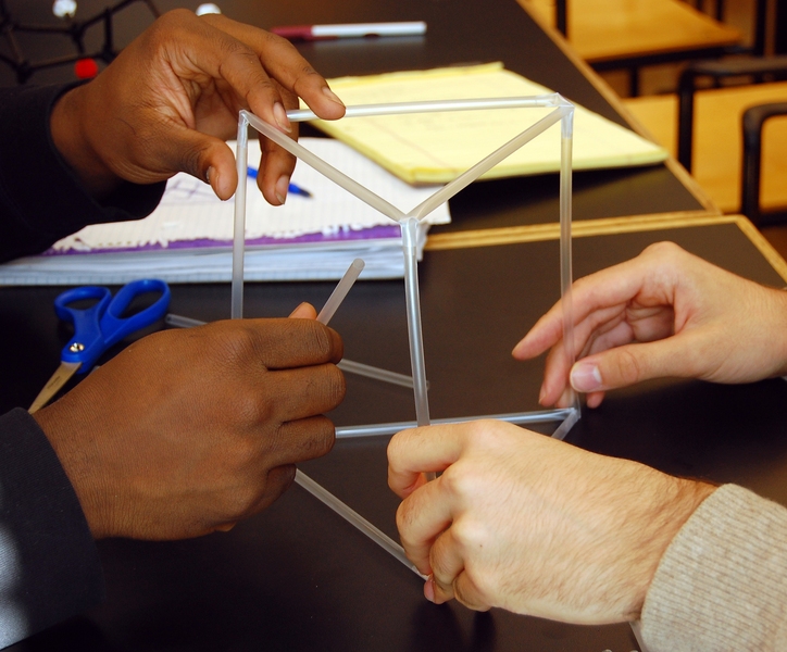 Students in a STEP class build 'straw towers' — an activity that program director Eric Klopfer says is really about classroom collaboration, and one that the teachers-in-training could replicate with their own future students.
