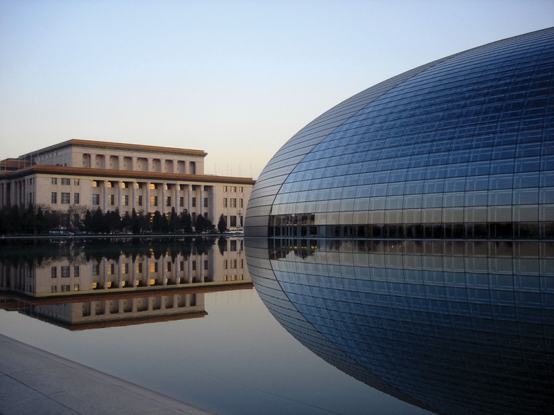 The Great Hall of the People, left, and the 
National Center for the Performing Arts (aka The Egg) in Beijing, China.