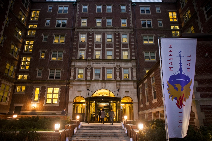 An entrance to Maseeh Hall as seen from Amherst Alley.