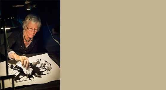 ACT Professor Joan Jonas performing 'Reanimation' with visiting artist Jason Moran.