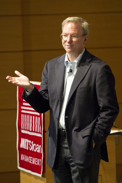Google Executive Chairman Eric Schmidt gives a talk at the MIT Sloan School of Management on Tuesday.