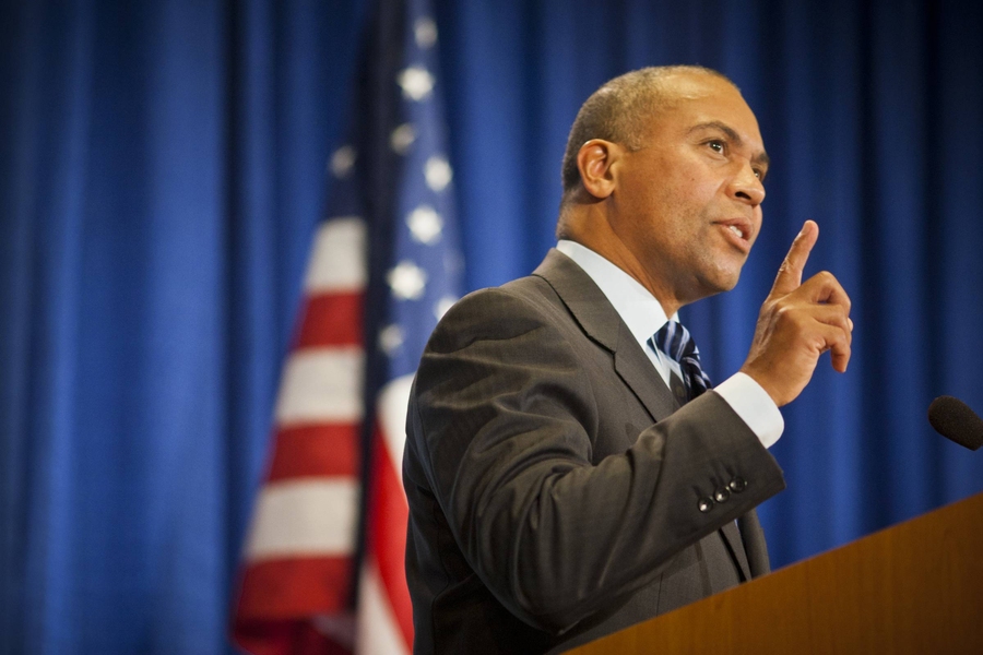Massachusetts Gov. Deval Patrick speaks at the Advanced Manufacturing Partnership Regional Meeting at MIT on Monday, Nov. 28.