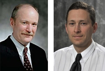 Grant Stokes, head of the Aerospace Division at MIT Lincoln Laboratory, left; J. Scott Stuart, technical staff member in the Space Control Systems Group.