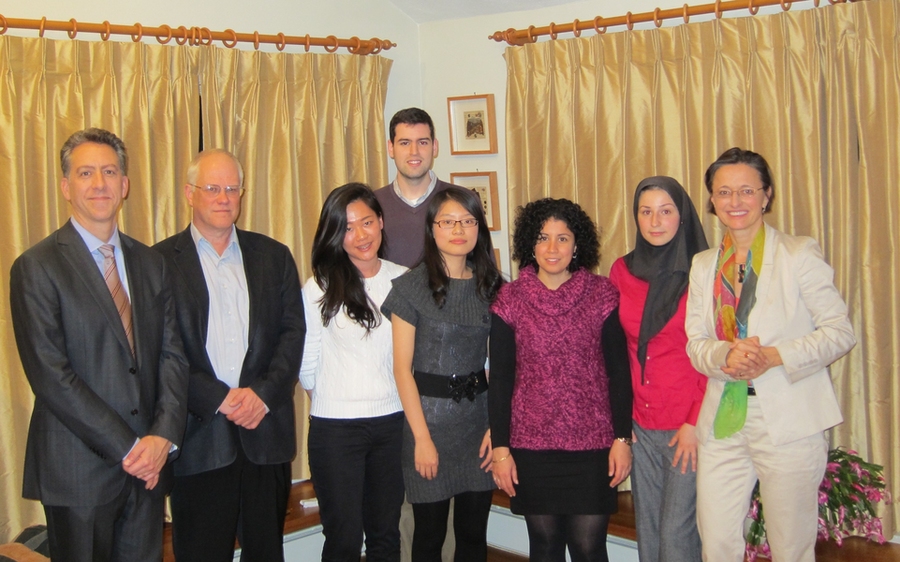 Pictured left to right: Dean of Engineering Ian Waitz, Jim Larson (Xerox), Hallie Sue Cho, Jameson Toole, Yi Liu, Michal Rabani, Marzyeh Ghassemi, Sophie Vandebroek (Xerox).