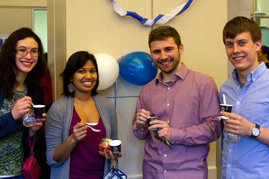 Taking a break from their graduate work in mechanical engineering, Leah Mendelson, Heena Mutha, Tom Humplik and Matt Thoms try the hummus ice cream, made exclusively for the Taste Off by J.P. Licks.