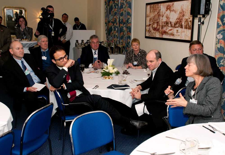 Kanwisher answers questions from the attendees at MIT's breakfast.