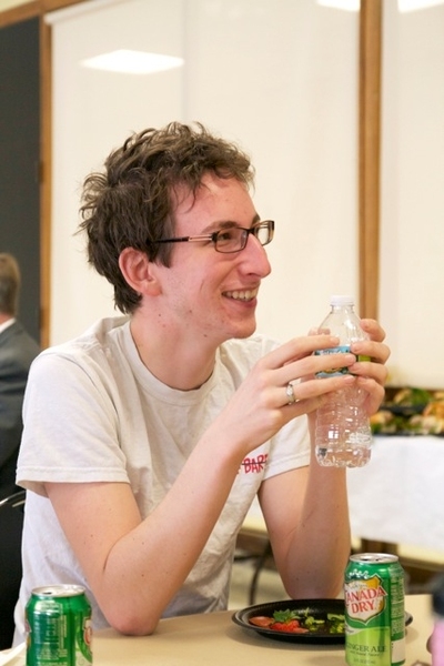 Freshman Eli Davis, enjoys his meal while discussing hopes and expectations for his second semester.