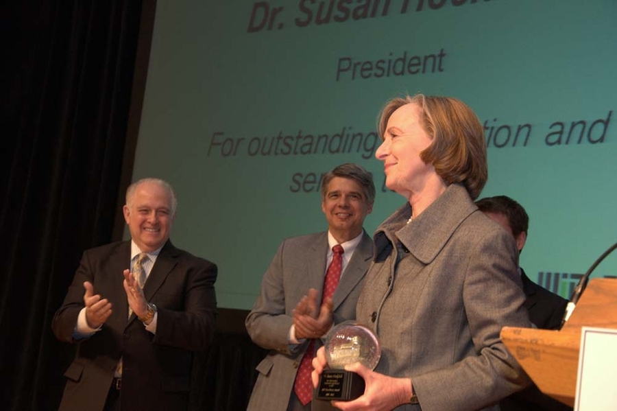 President Hockfield is presented with a 2012 Excellence Award for her “Outstanding Dedication and Service to MIT.”