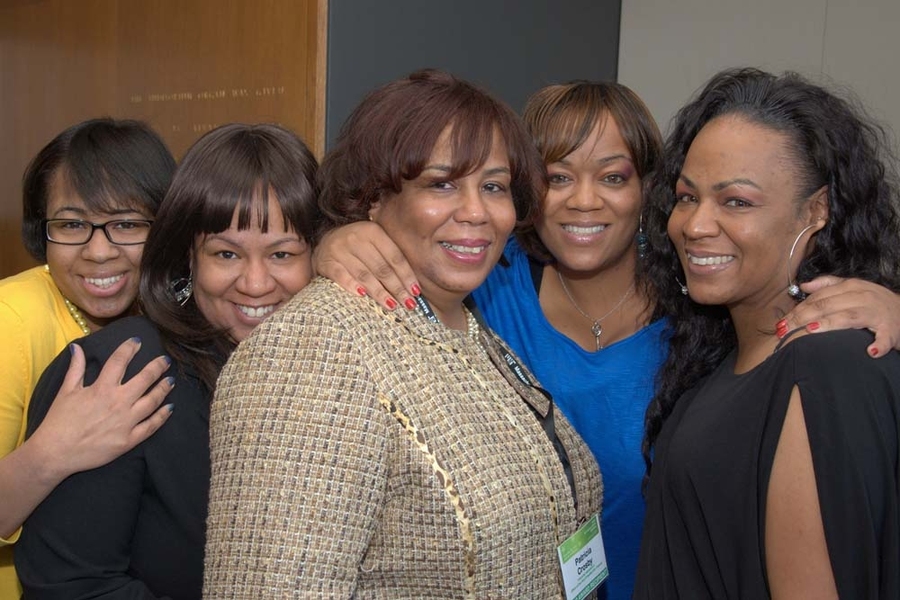 Patricia Crosby, Financial Assistant in the Office for the Vice President for Finance, and recipient of the Serving the Client award, at the reception with family and friends.