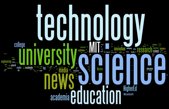 Word blurb with technology, science, university, news, and education the largest words