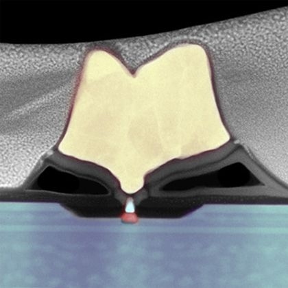 A cross-section of an experimental compound-semiconductor transistor developed by Jesus del Alamo's group at MIT's Microsystems Technology Laboratories.