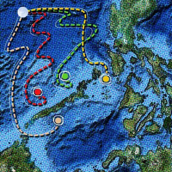 Illustration of pathways around a bunch of islands