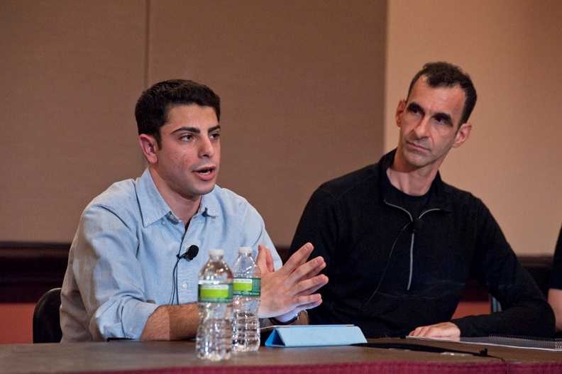 Obaidah Abuhashem ‘12, president of the MIT Arab Students’ Organization and visiting artist Jamshied Sharifi