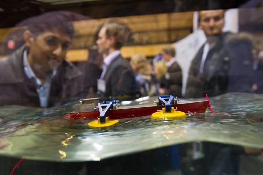 A model of a proposed wave-power system was on display at the Energy Showcase.