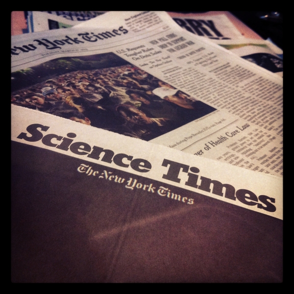 Several newspapers, including "Science Times" and "The New York Times"