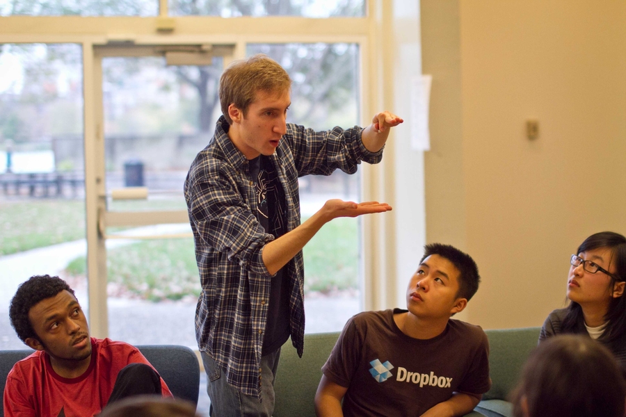 Peer-to-peer instruction is a core element of Next Make. Recent alum Steve Levine ’11 provided a short lesson to Next Make members at a 'build party' last October.
