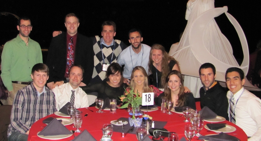 Department of Nuclear Science and Engineering students at the 2012 ANS Student Conference at which MIT was announced as the 2013 Conference host. From left to right: (standing) Will Boyd, Mark Reed, Giancarlo Lenci, Koroush Shrivan, Ekaterina Paramonova; (seated) Brad Black, Elliot Fray, Sara Ferry, Rosemary Sugrue, Brittany Guyer, Sam Shaner and Alex Salazar; (not pictured) Lulu Li.