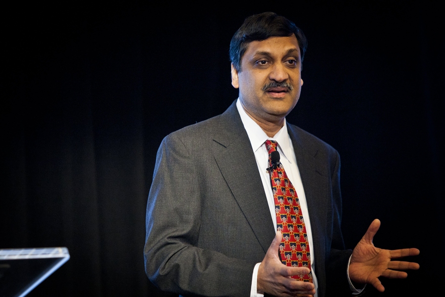 EdX President Anant Agarwal opens the press conference unveiling edX, MIT and Harvard's new joint online-education effort.