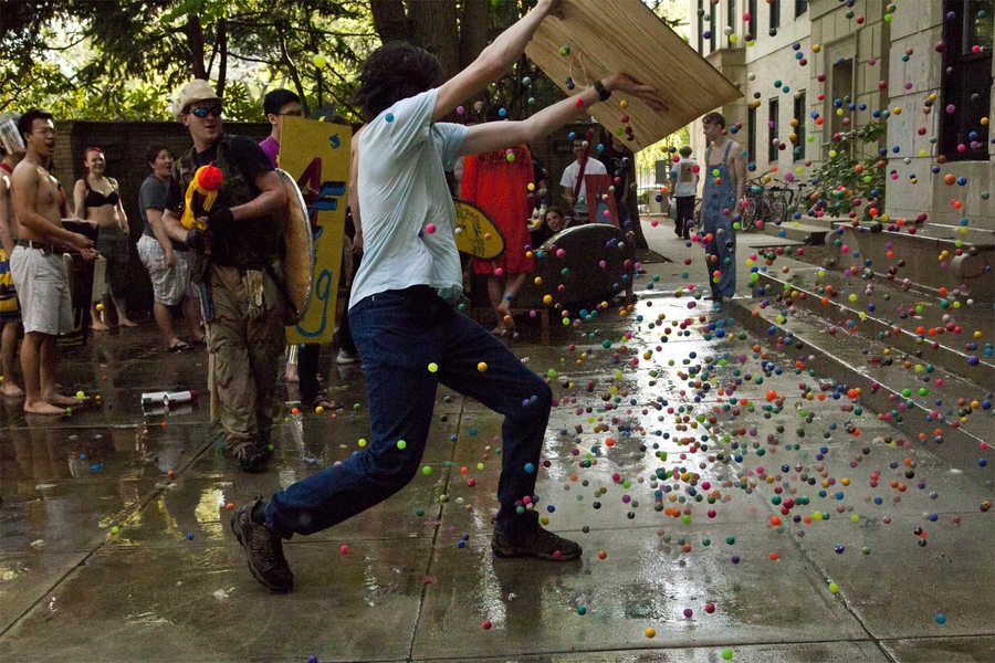 During its East Side Water War with East Campus, Senior House launched a surprise attack with bouncy balls. Current students work hard &#8212; and play hard &#8212; to make CPW a success.