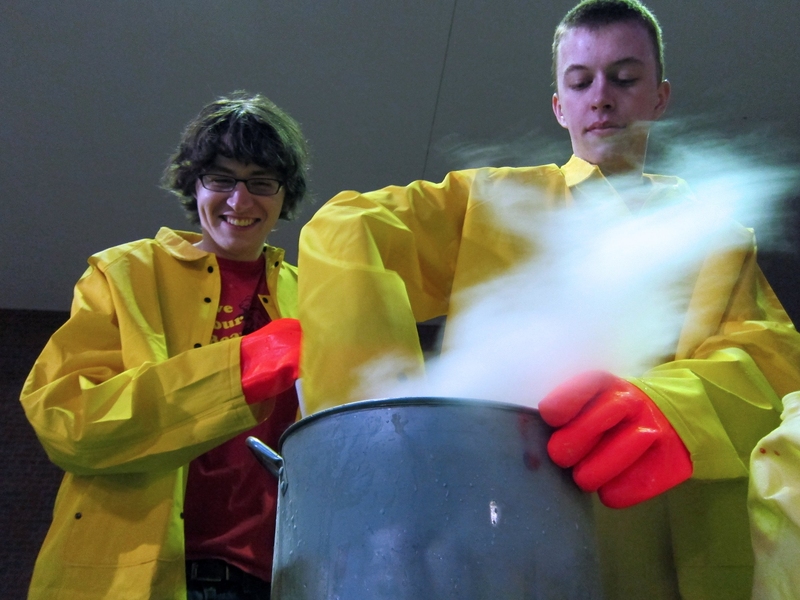 It doesn&#39;t take long to make ice cream using ultra-cold liquid nitrogen (or, LN2), but it does make Sebastian Denault &#39;13 and Mark Spatz &#39;14 look like mad scientists while they're mixing up a batch outside the Zesiger Center.