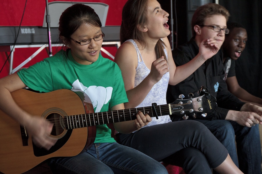 Students rehearse for a talent show at Next House, one of many performances throughout the weekend. From left: Karen Hao &#39;15, Kristina Presing &#39;15, Colin Beckwitt &#39;13, and Joseph Chism &#39;15. 