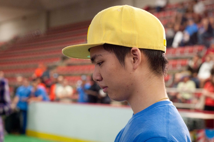 Kawin Surakitvoborn of Thailand, who won first place, concentrates on controlling his pair of robotic devices.