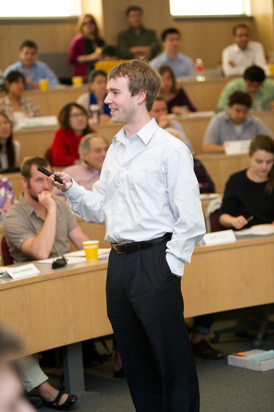 Matt Kasenga (LGO) describes his team's design of an entertainment system for use by children in the back seats of automobiles.