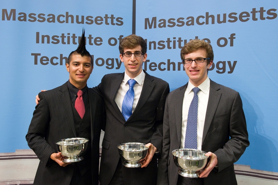 The 2012 Karl Taylor Compton Prize recipients, from left to right: graduate student Patrick Barragan, and seniors Paul Kominers, and Gordon Wintrob.