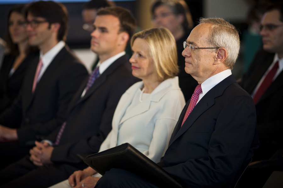 Reif sits with his family prior to the press conference announcing him as MIT's 17th president.