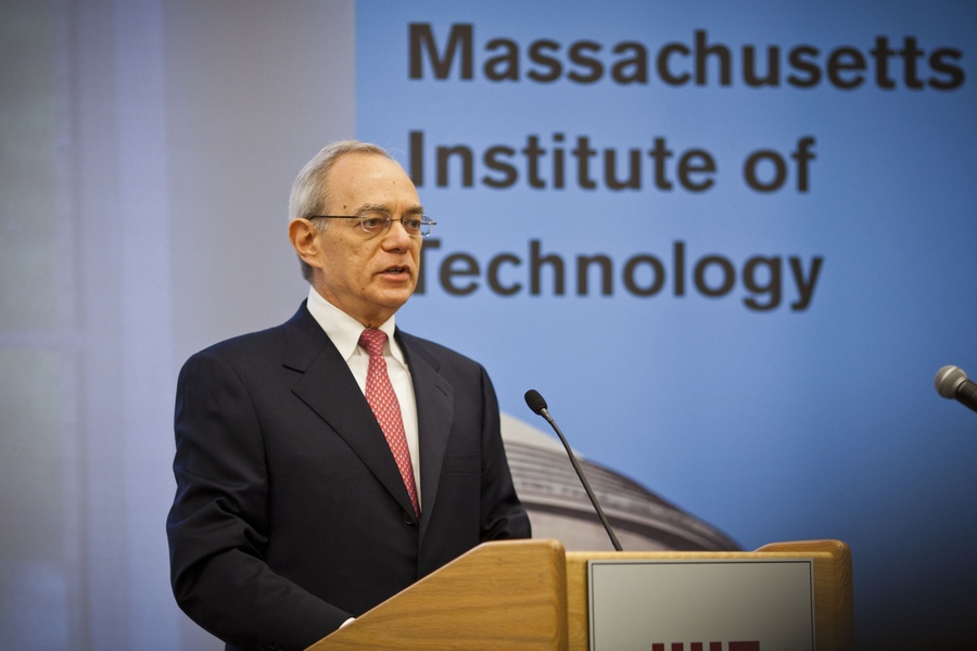 Reif addresses the MIT Corporation at his election as the Institute's 17th president.