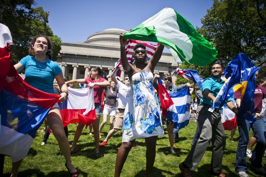 Students participate in the flash mob.